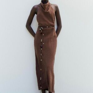 ZARA | draped halter midi dress | XS | brown
